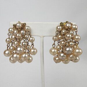 Vintage Cream Faux Pearl Cluster Beaded Earrings